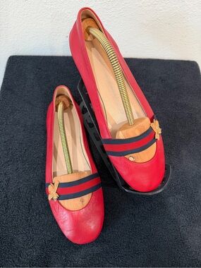 Gucci Bayadere Red Leather Ballet Flats Bee Size 40 Italy